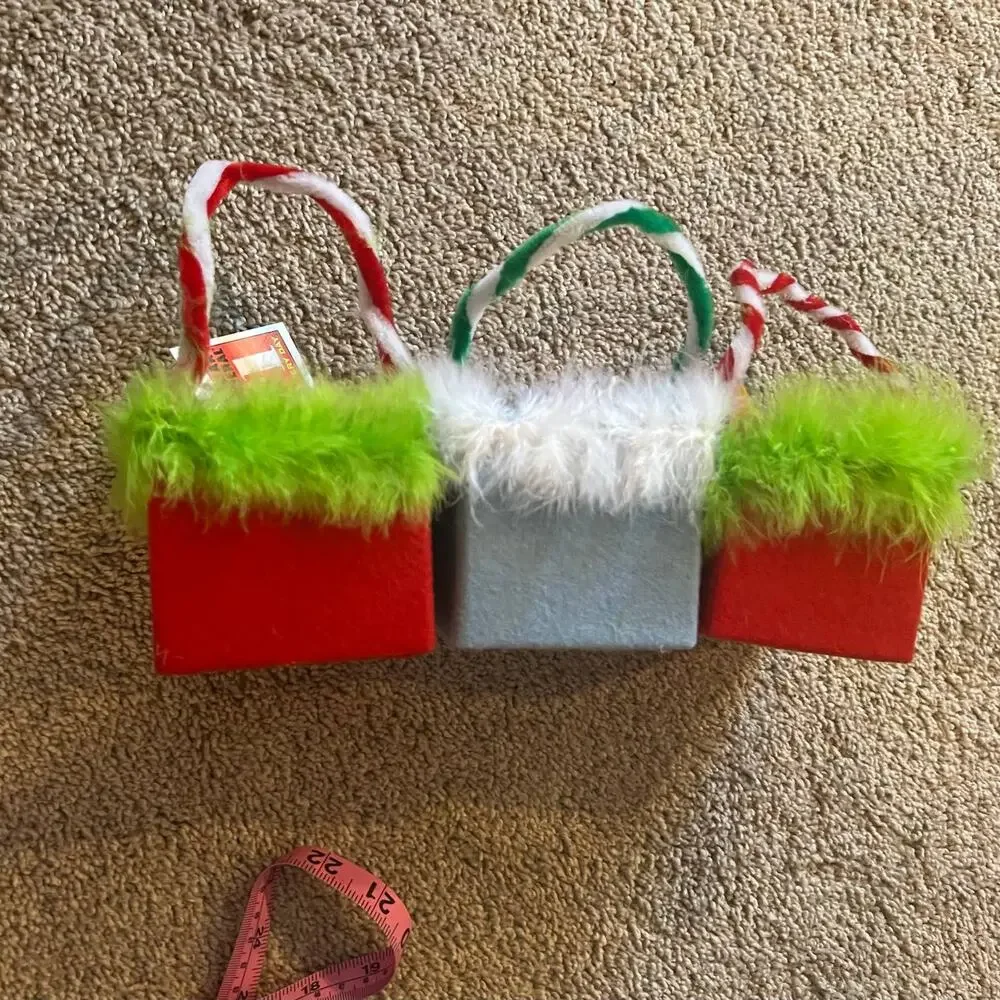 LOT of 3 Small Christmas Boxes w/ Handles Stars & Bows